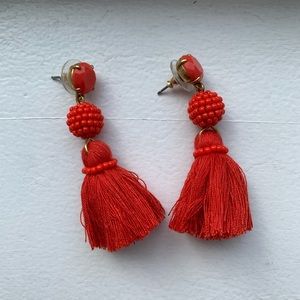 Red colorful tassel drop earrings